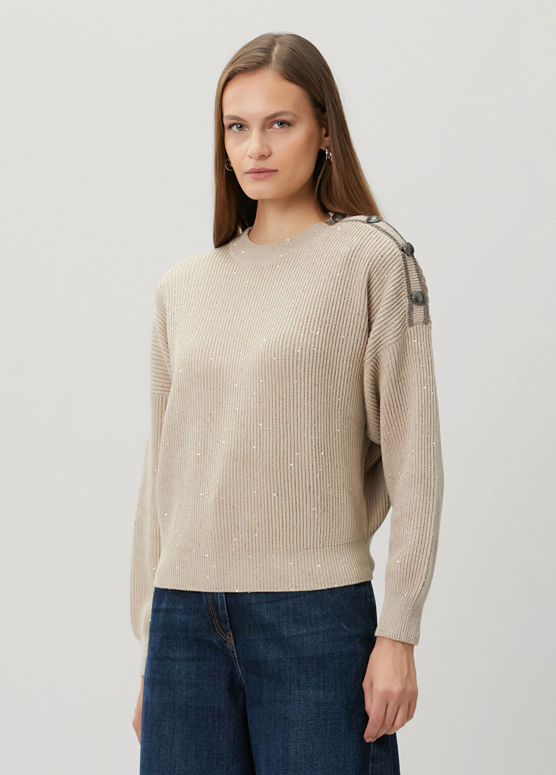 Brunello Cucinelli Camel Payetli Triko görsel 3