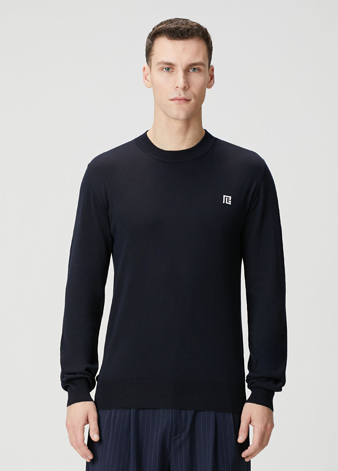 Balmain Lacivert Logo Detaylı İpek Triko