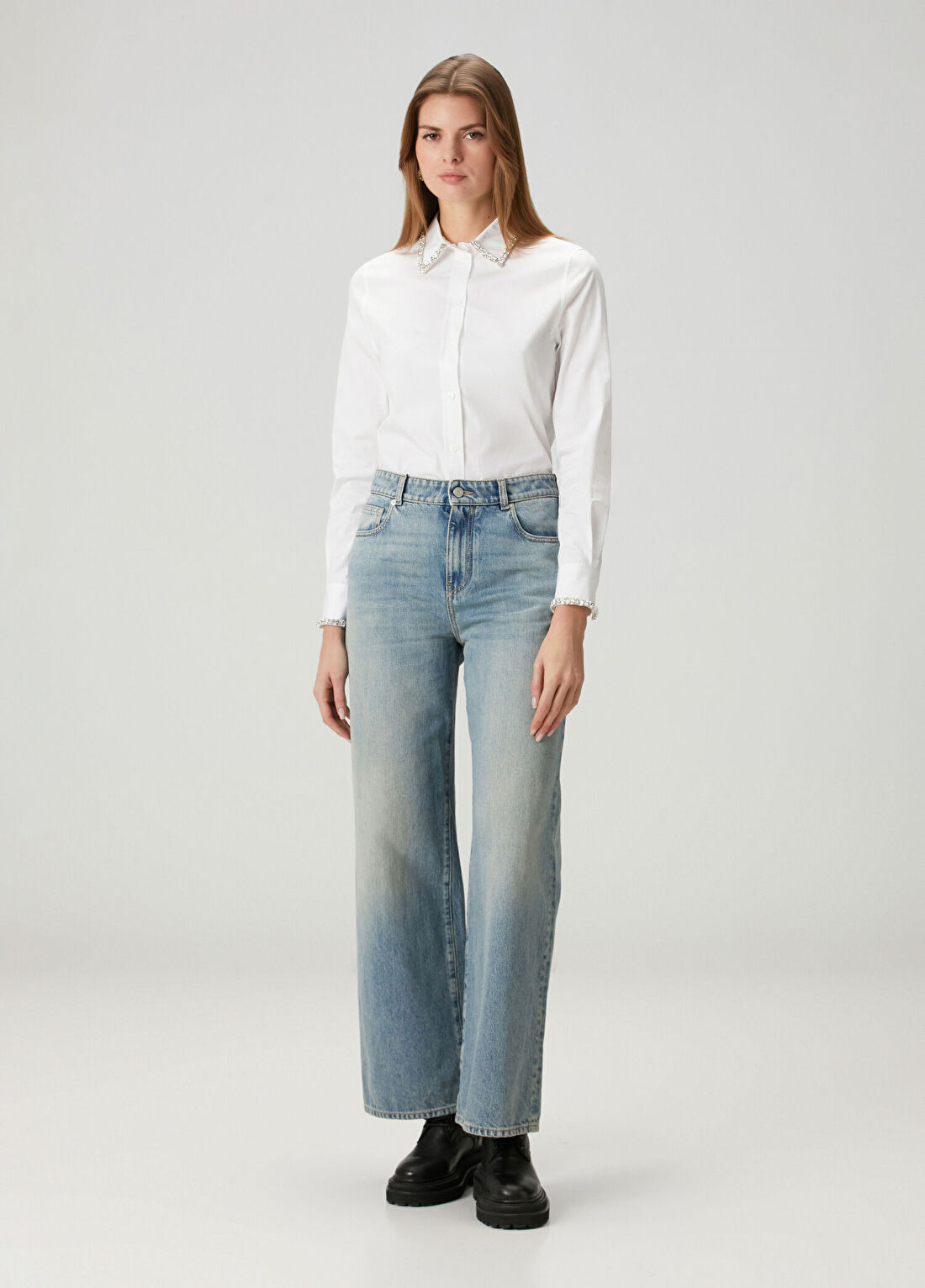 McQueen Mavi Wide Leg Jean Pantolon