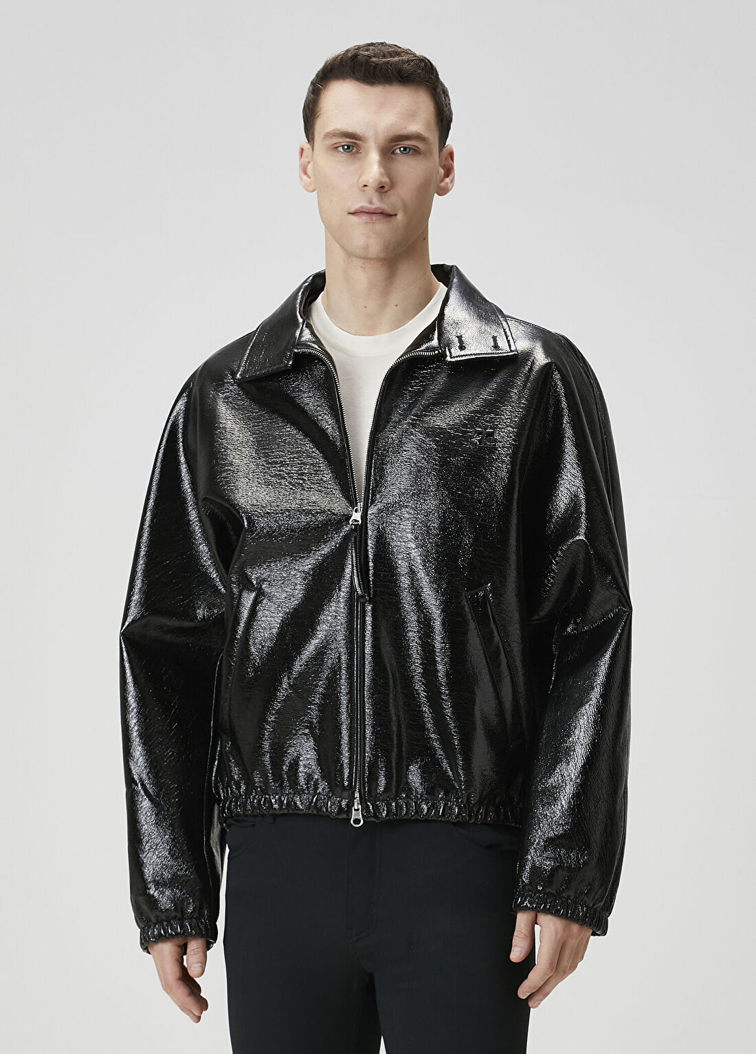 Courreges Siyah Fermuarlı Vinil Bomber Ceket