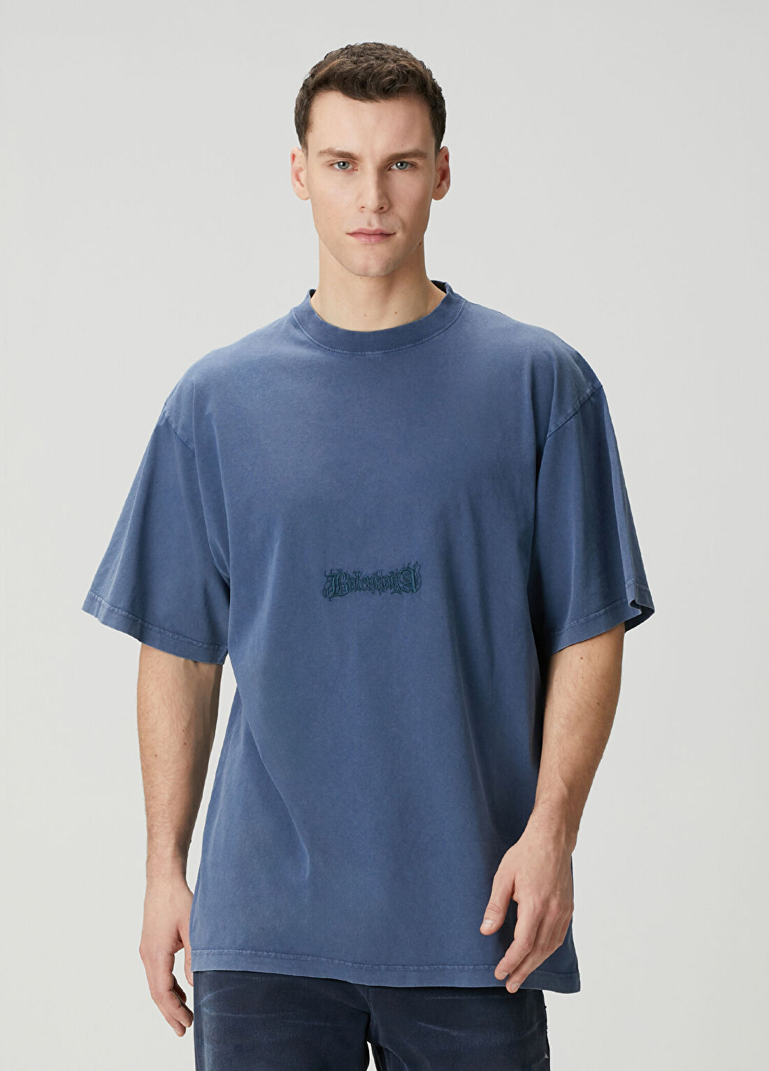 Balenciaga Mavi Logo Nakışlı T-shirt
