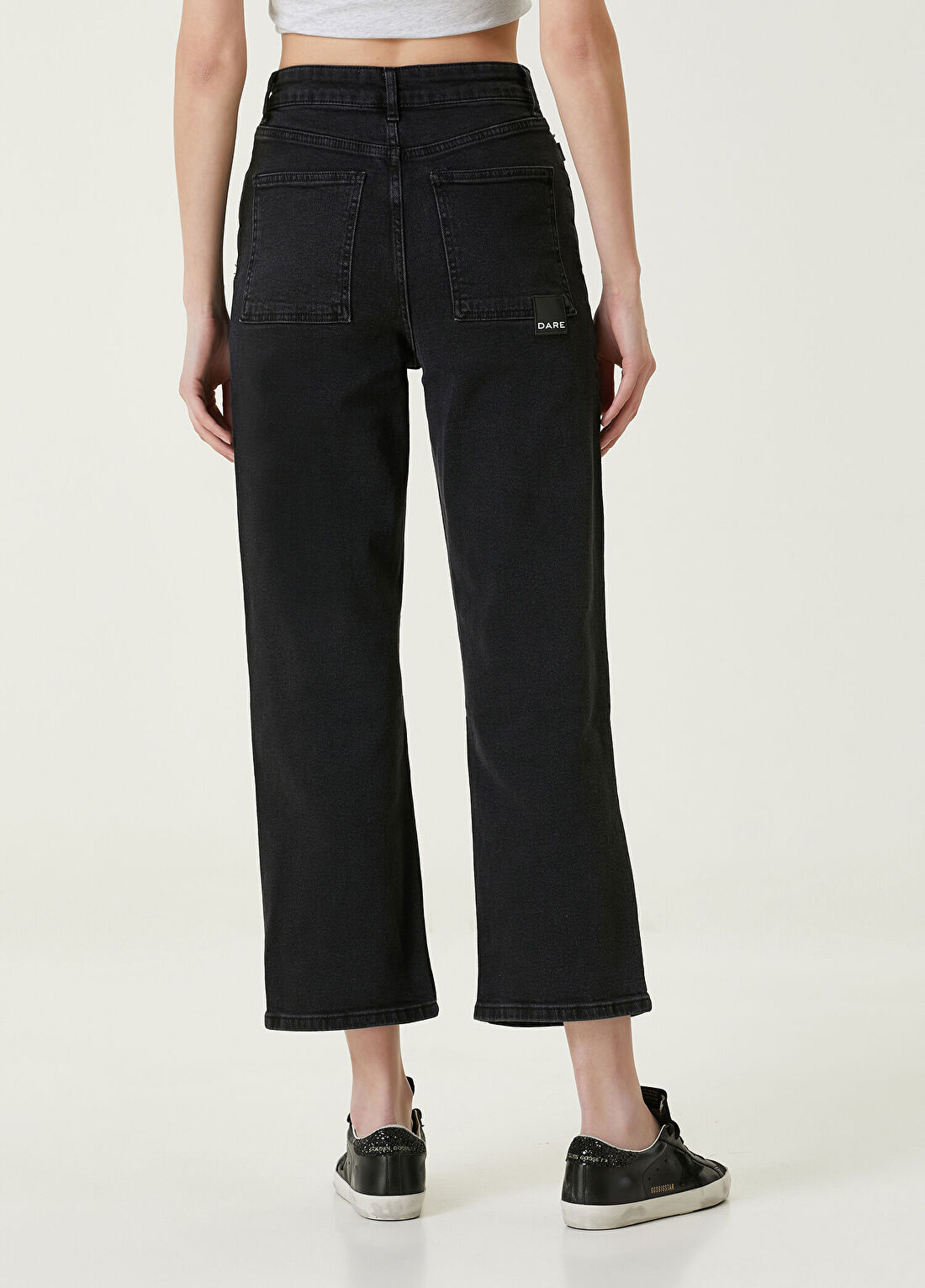 Dare London Humble Siyah Bol Paça Kadın Jean Pantolon görsel 4