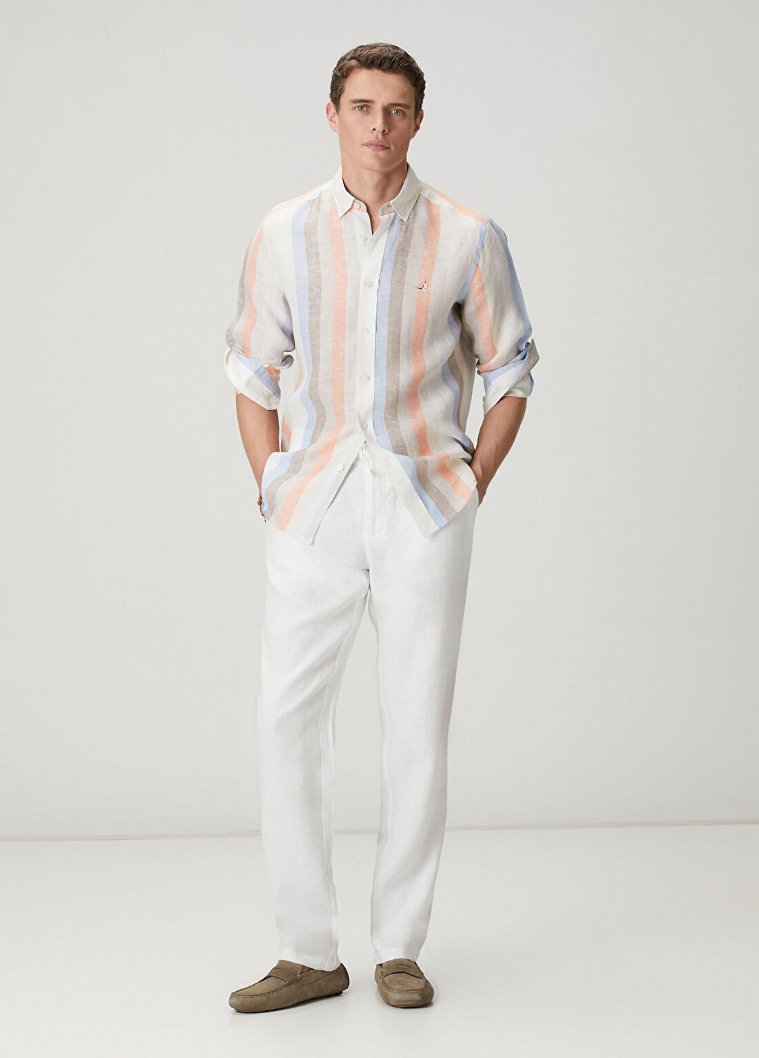 Beymen Club Beyaz Beli Kordonlu Keten Pantolon