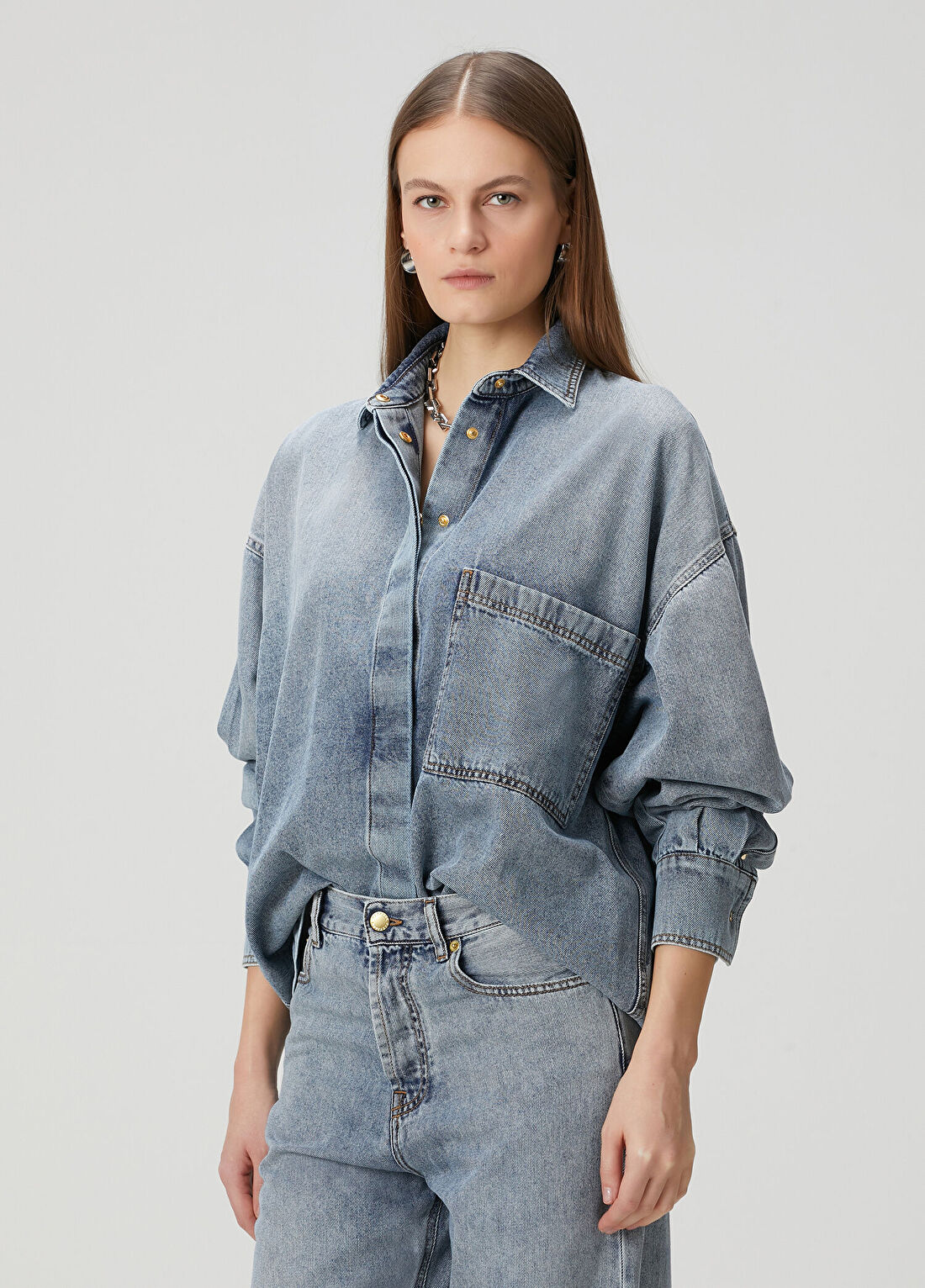 Darkpark Jenny Boxy Mavi Denim Gömlek görsel 3