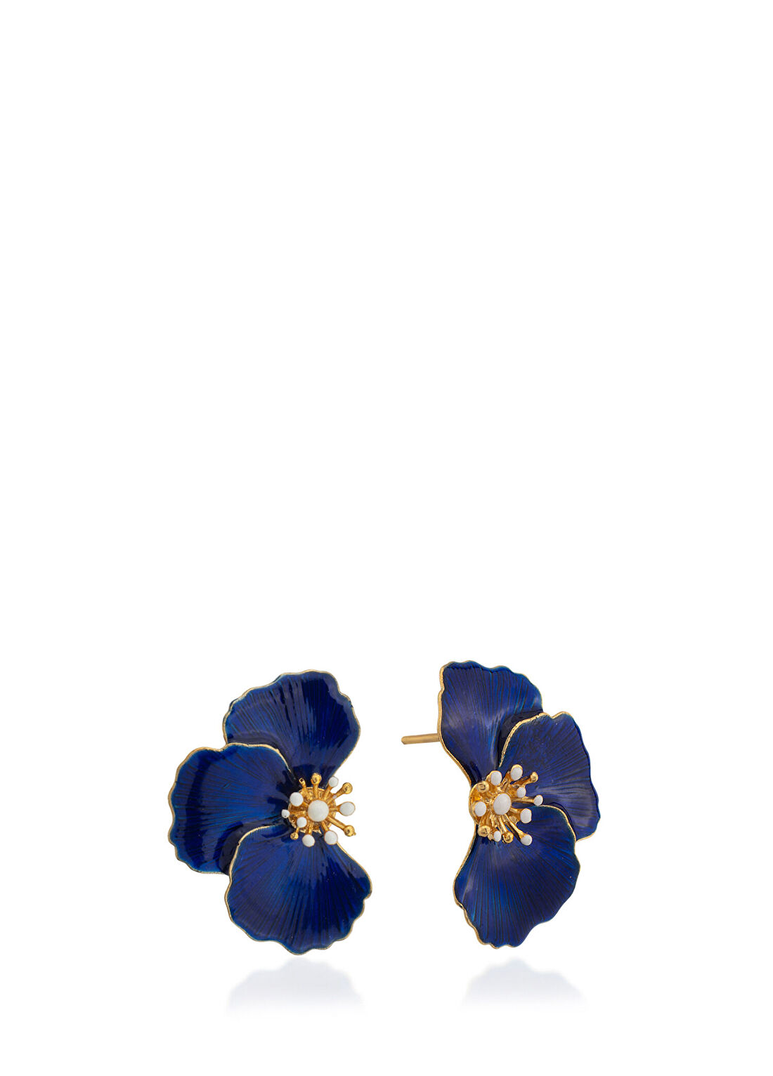 Milou Jewelry Poppy Çiçek Lacivert Mineli 22 Ayar Altın Kaplama Kadın Küpe