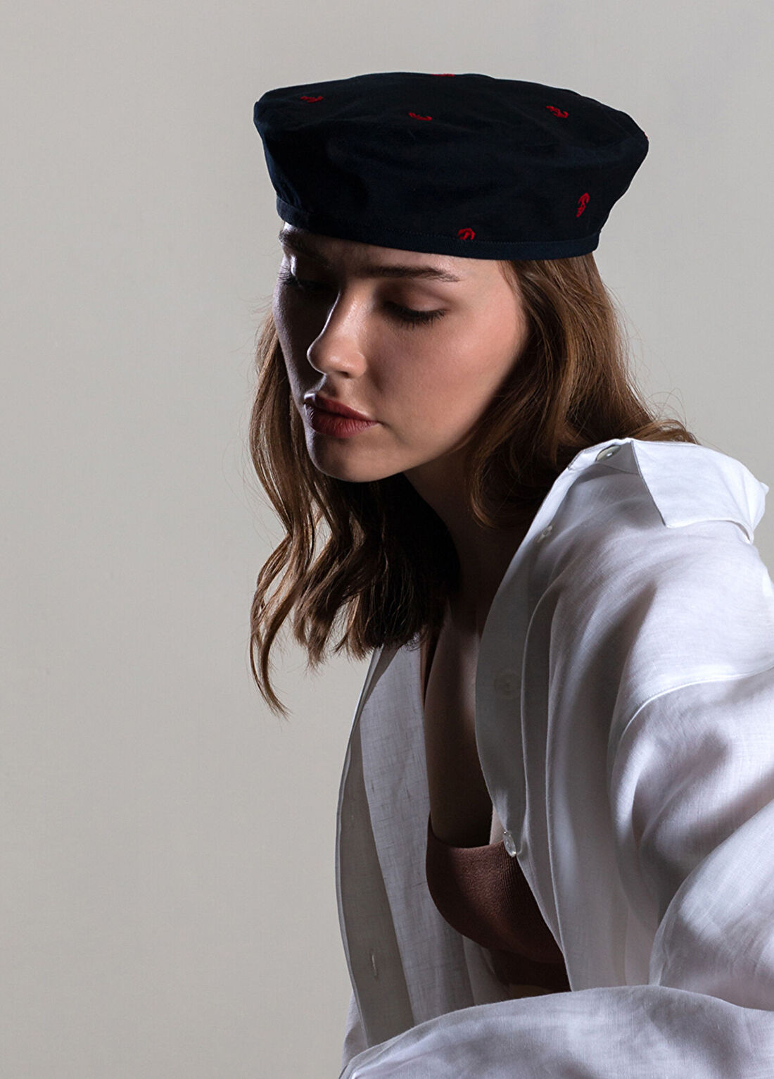 Sibi Hats Marin Çapa Nakışlı Lacivert Kadın Beret Şapka görsel 3