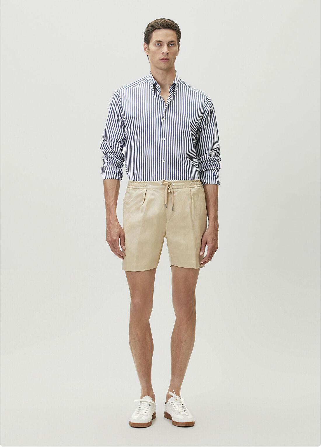 Ralph Lauren Purple Label Bej Beli Kordonlu İpek Bermuda