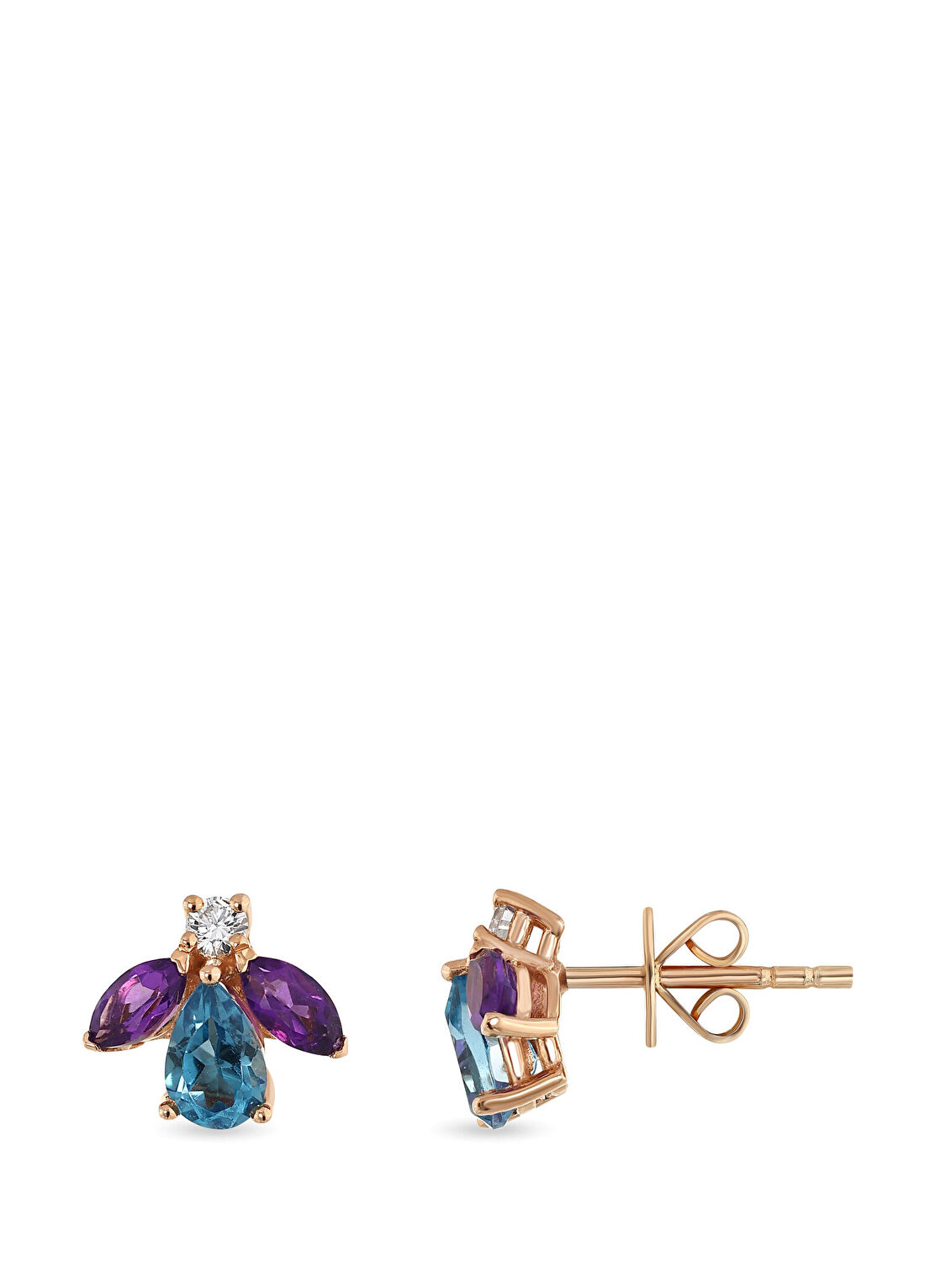 Bee Goddess Queen Bee Maya Pırlantalı Kadın Altın Tek Küpe
