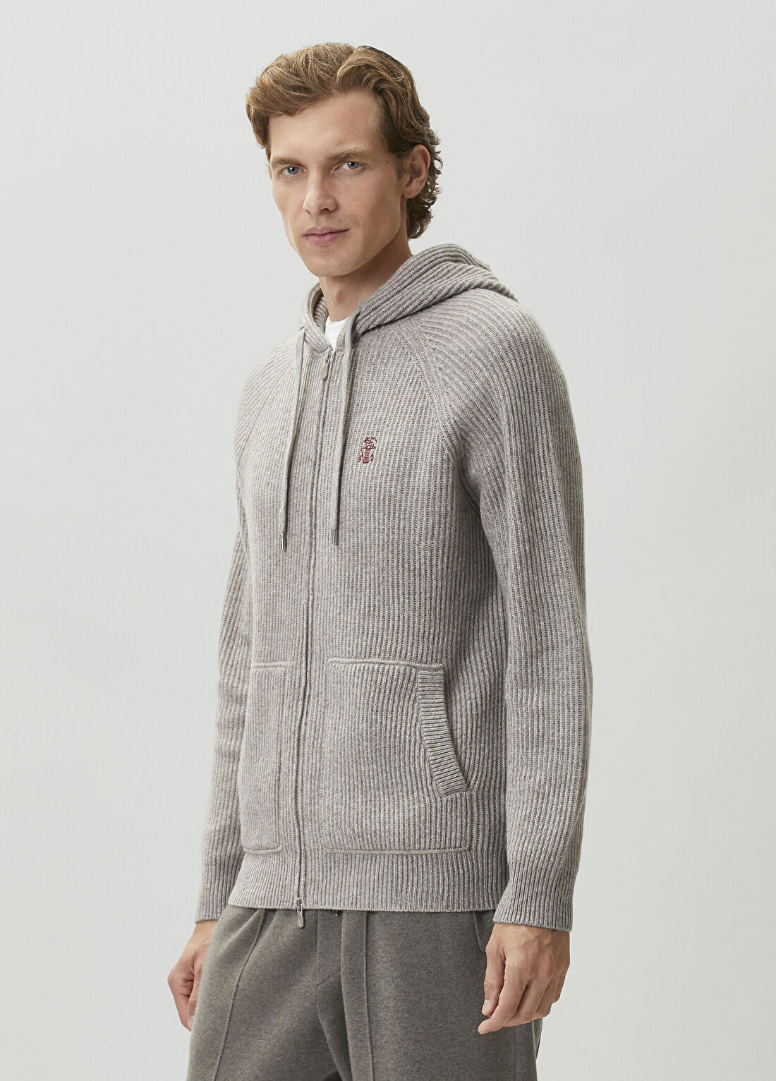 Brunello Cucinelli Vizon Kapüşonlu Kaşmir Sweatshirt görsel 3