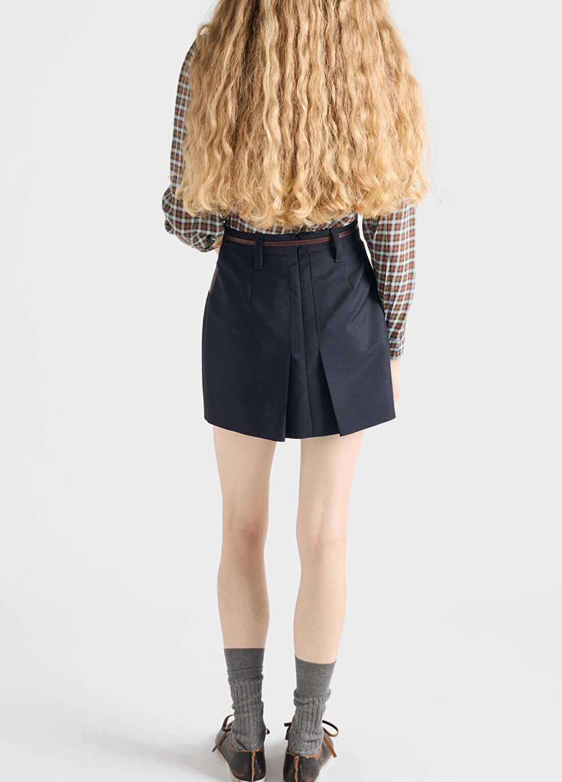 Prada Kid Mohair Mavi Kadın Mini Etek görsel 4