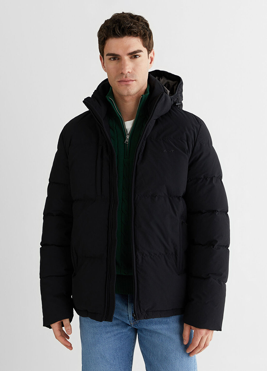 Gant Siyah Regular Fit Fermuarlı Kapüşonlu Erkek Mont