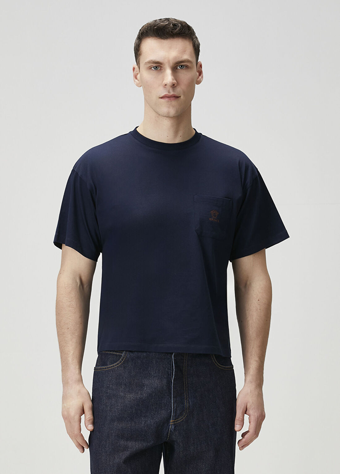 Versace Lacivert Logo Nakışlı T-shirt