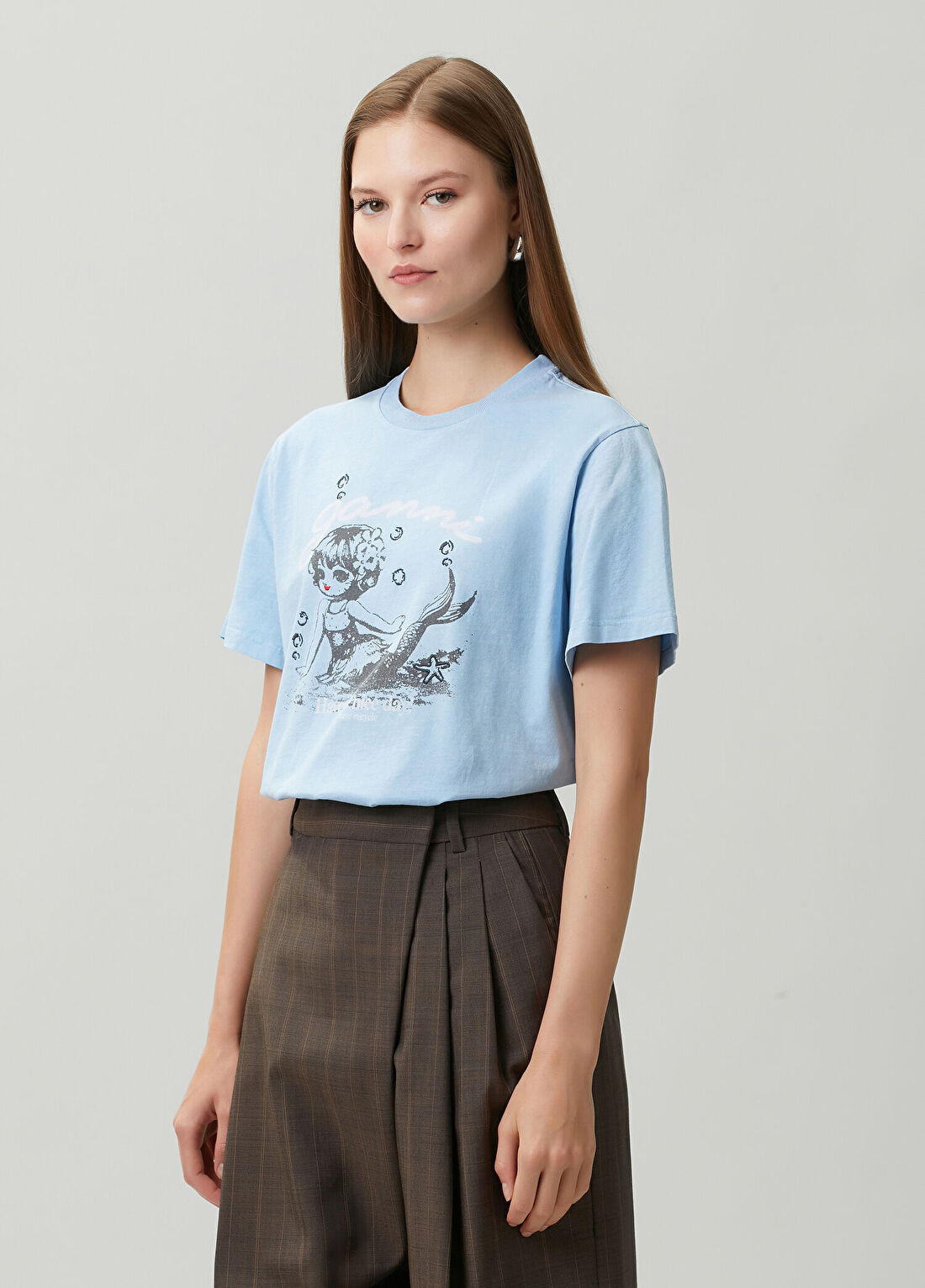 Ganni Mavi Logolu T-shirt görsel 3