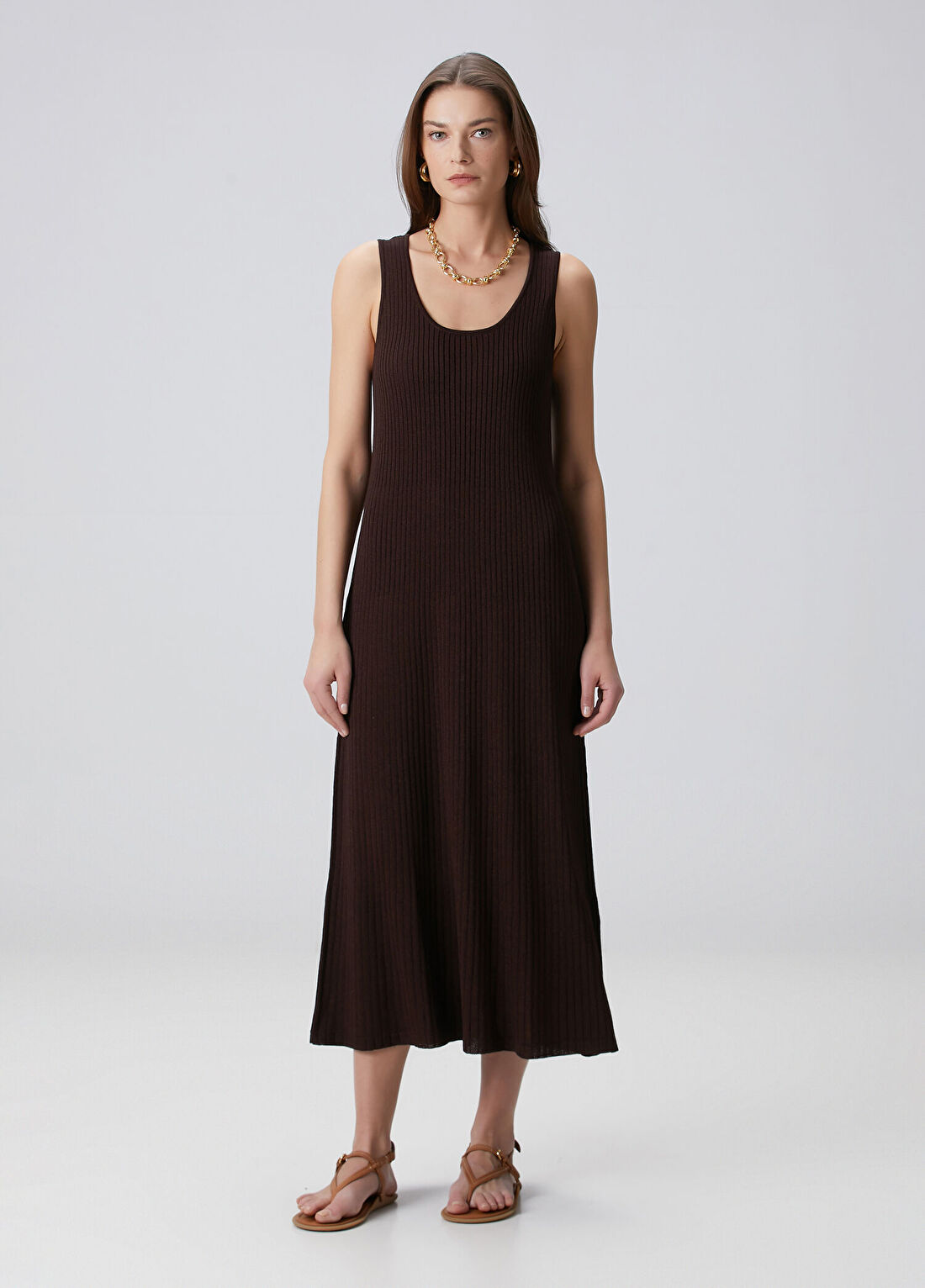 Beymen Collection Kahverengi Midi Triko Elbise