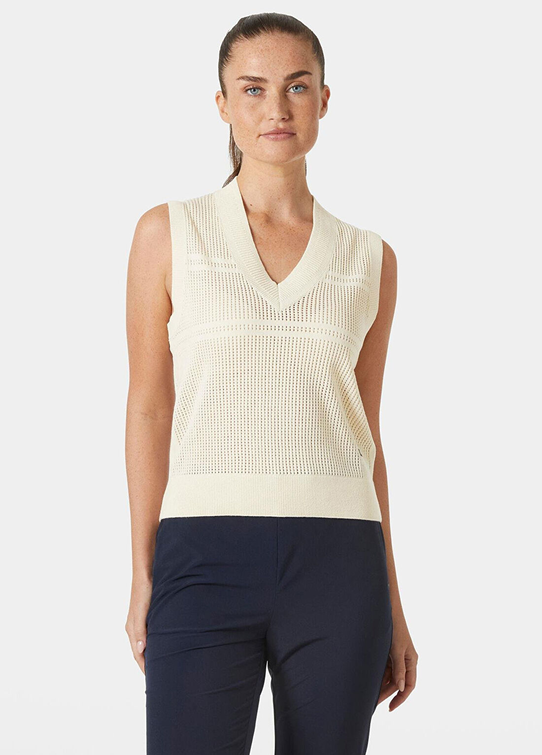 Helly Hansen W Salt Knit Bej V Yaka Kolsuz Kadın T-Shirt görsel 2