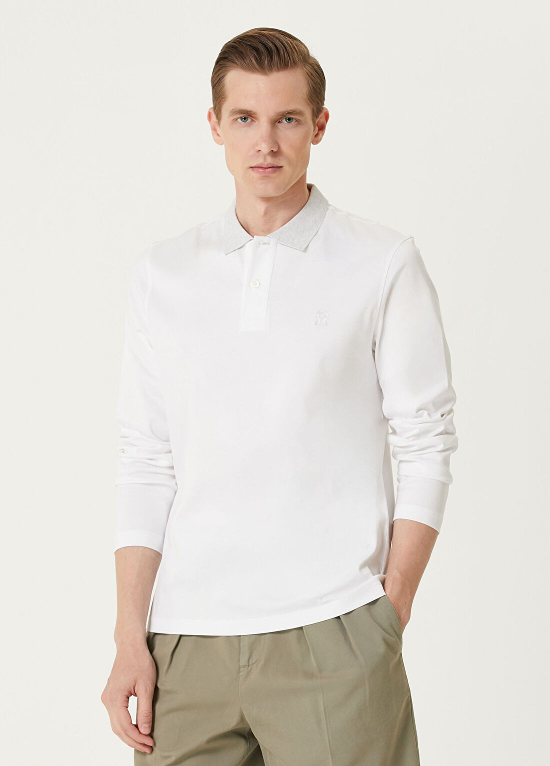 Brunello Cucinelli Beyaz Polo Yaka Sweatshirt