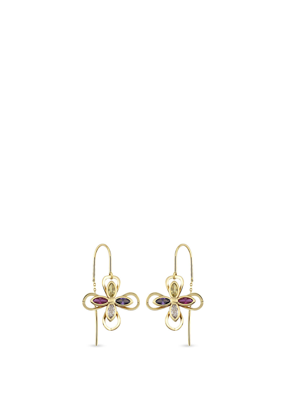 Orena Jewelry Four Flower 14 Ayar Altın Kadın Küpe