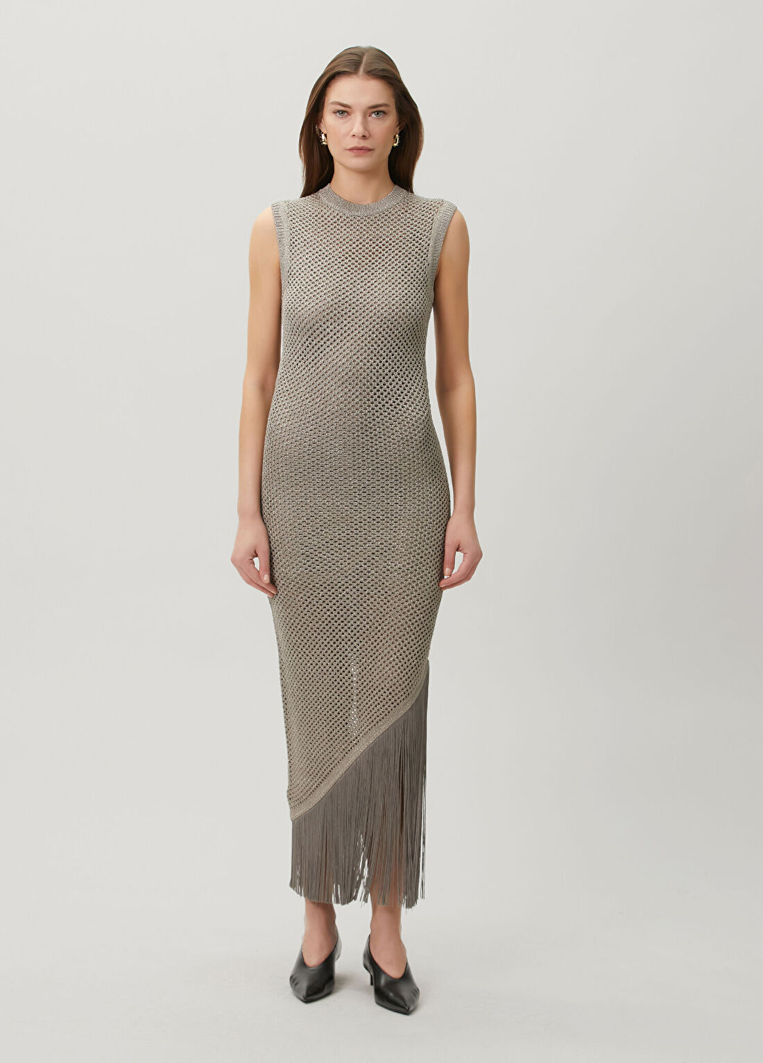 AllSaints Jessie Vizon Slim Fit Örgü Midi Elbise