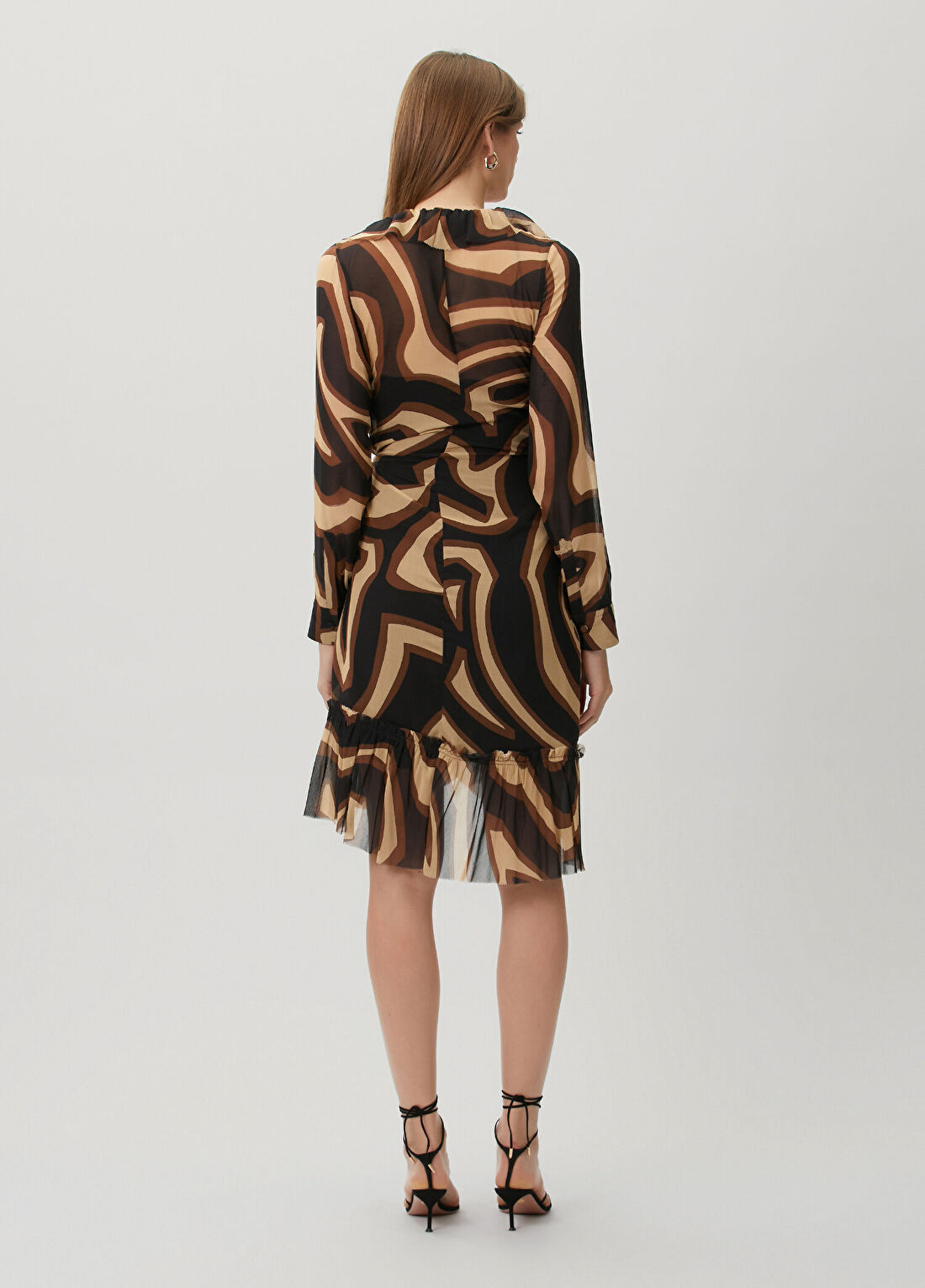Pucci Siyah Gold Desenli Mini Elbise görsel 4