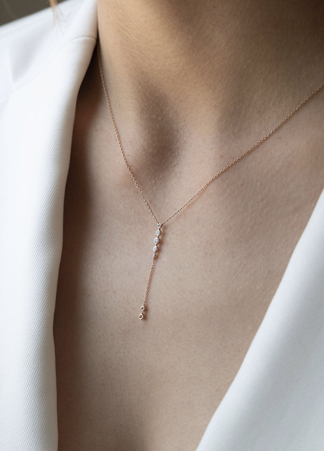 Safir Mücevher Luna Pırlanta Taşlı 14 Ayar Rose Gold Kadın Y Kolye görsel 2