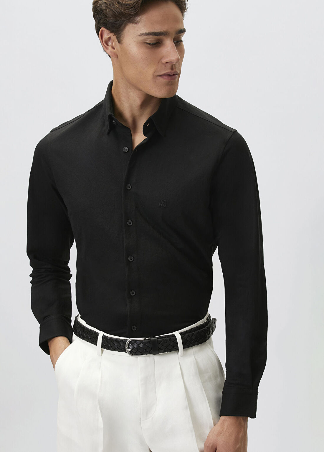 Network Slim Fit Siyah Uzun Kol Örme Gömlek