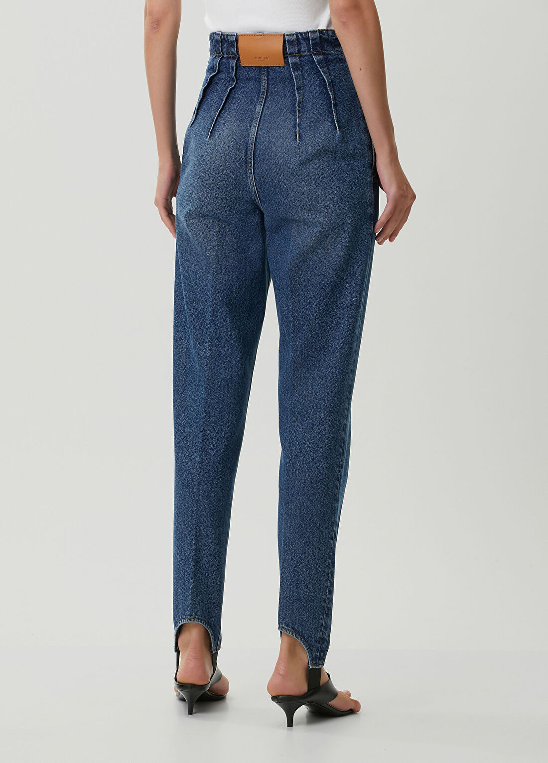 Mugler Mavi Paçası Bantlı Jean Pantolon görsel 4