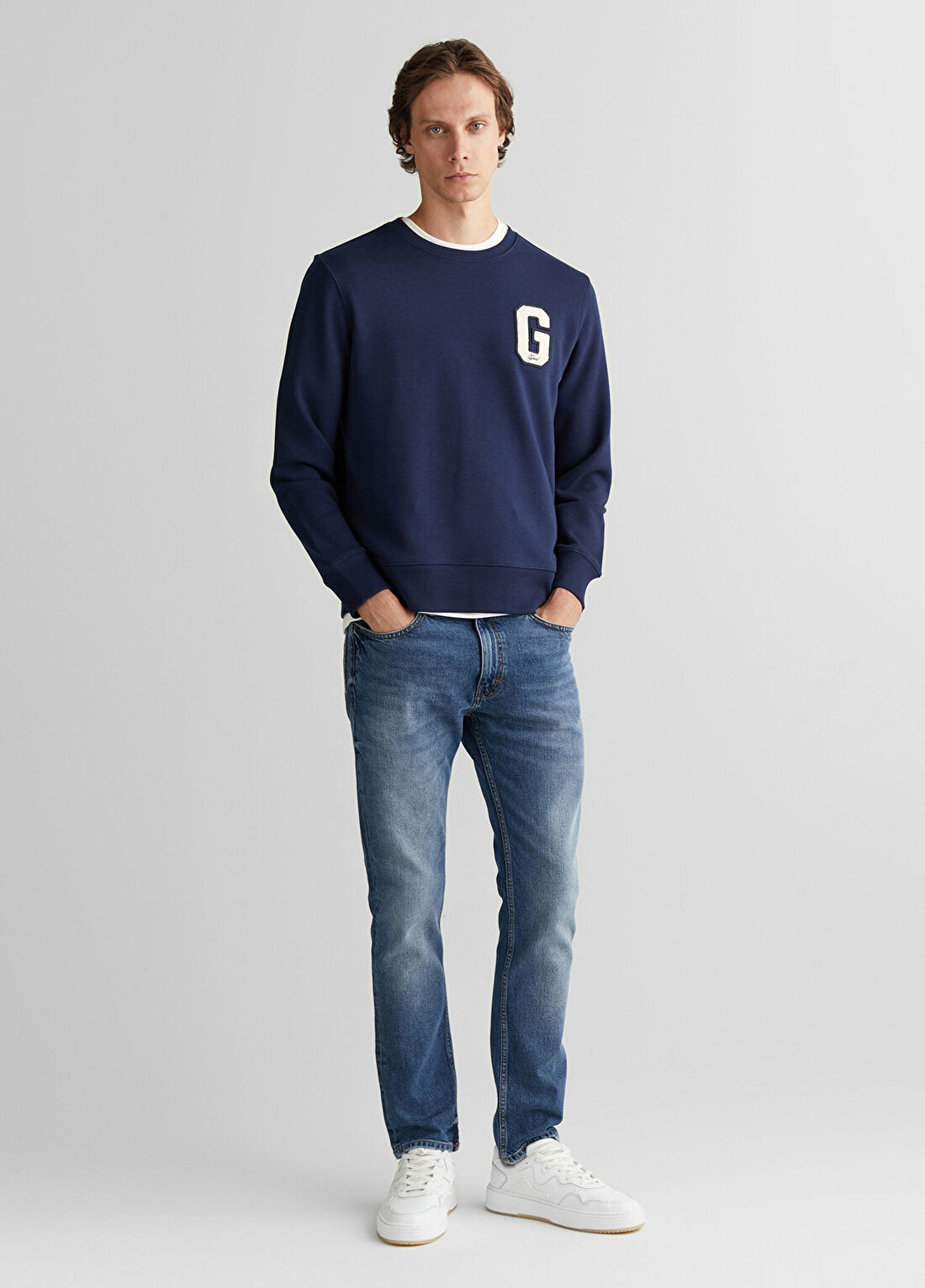 Gant Lacivert Logolu Regular Fit Bisiklet Yaka Erkek Sweatshirt görsel 3