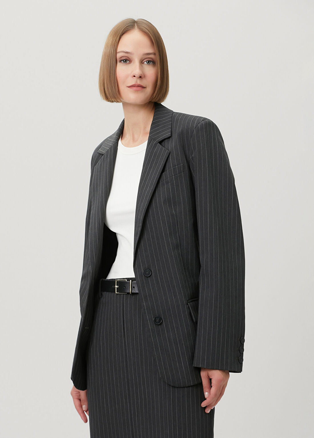 IRO Antrasit Çizgili Yün Blazer