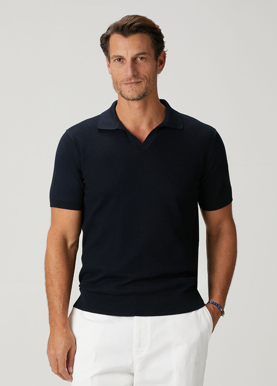 Corneliani Lacivert Polo Yaka Kısa Kollu Triko