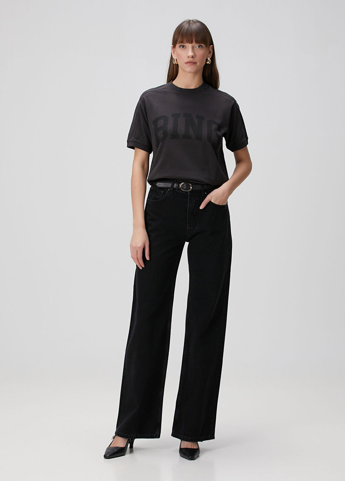 Anine Bing Hugh Siyah Wide Leg Jean Pantolon