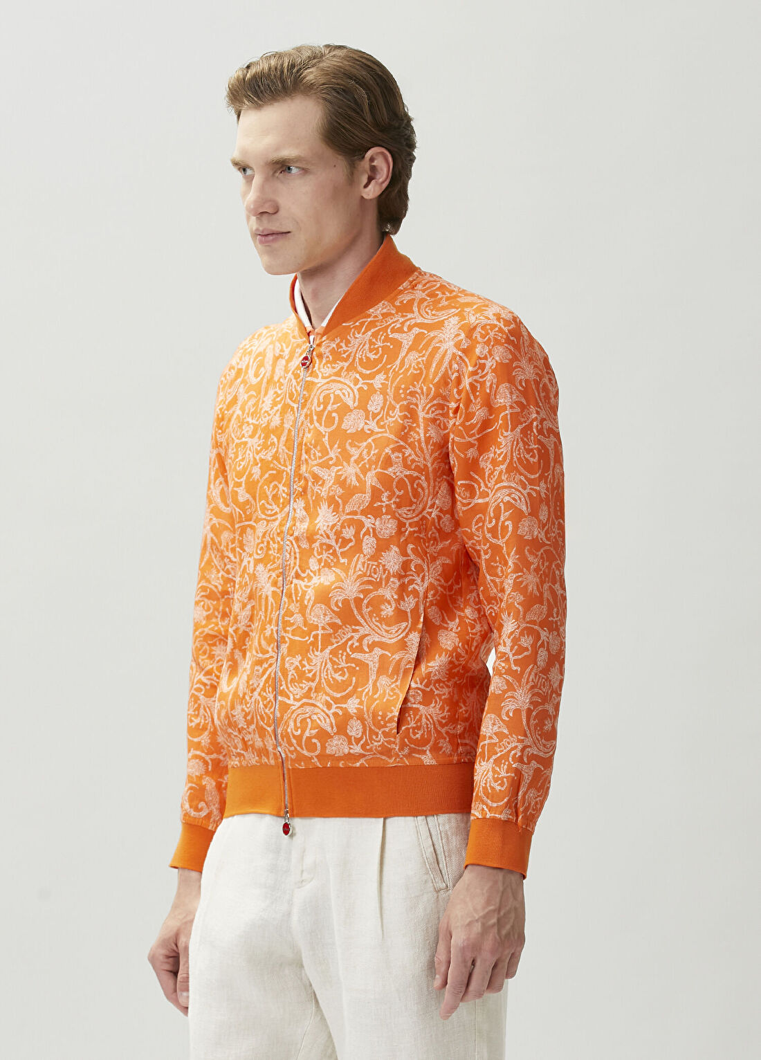 Kiton Turuncu Figür Desenli Keten Bomber Mont görsel 3