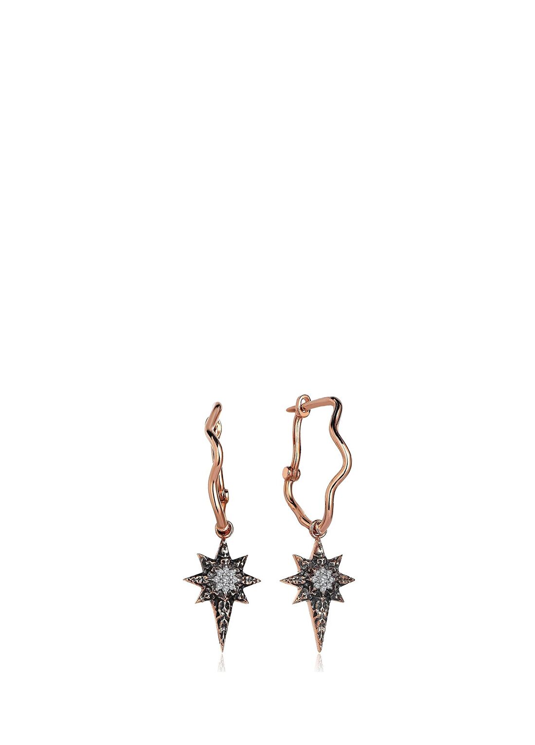 Reis Kuyumculuk North Earring Pırlanta Taşlı 14 Ayar Rose Gold Kadın Altın Küpe
