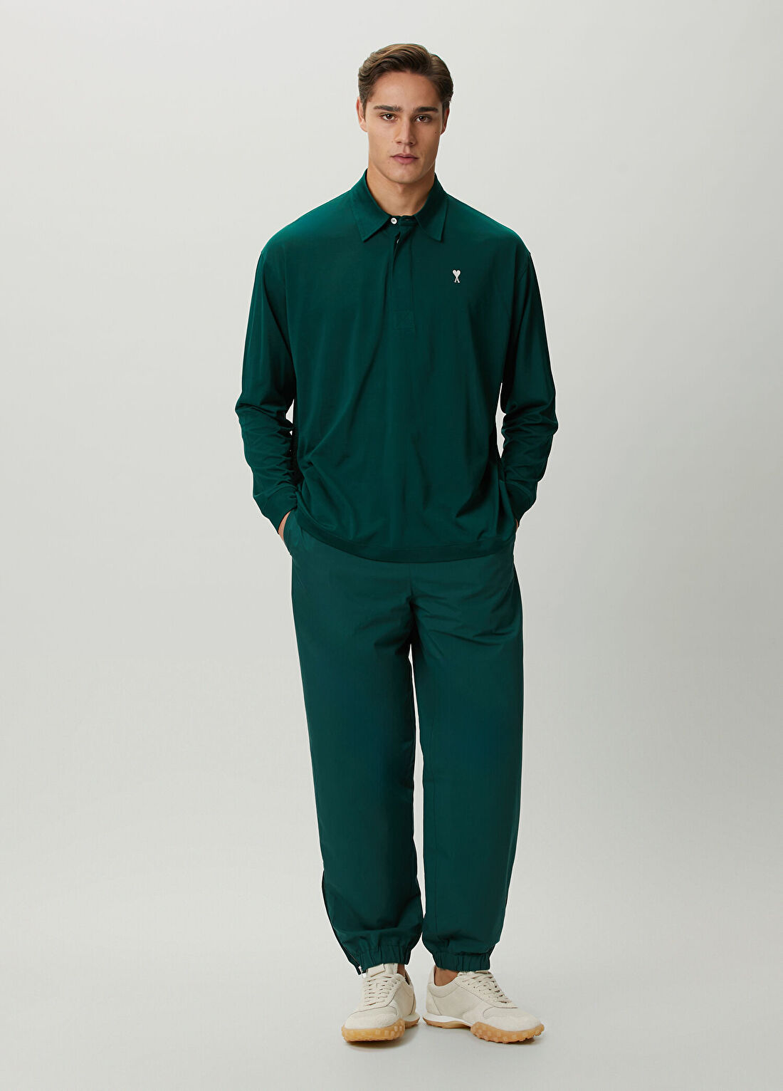 Ami Paris Oversized Yeşil Uzun Kol Polo T-shirt