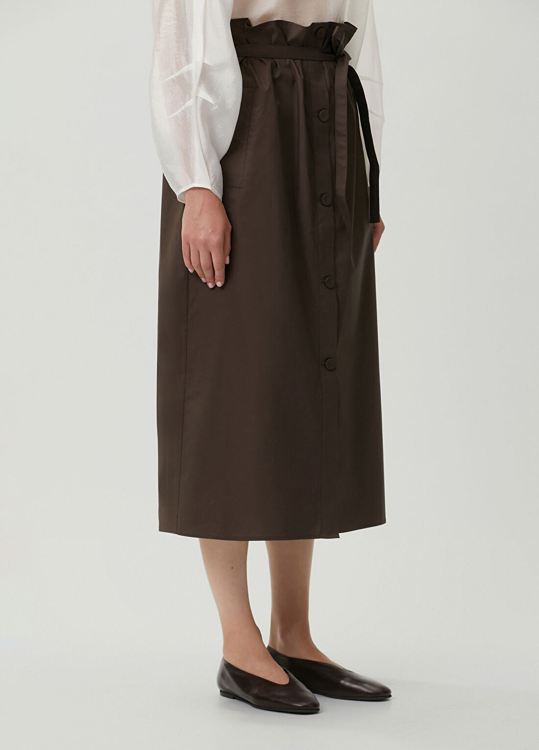 The Garment Cyprus Koyu Kahverengi Midi Etek görsel 3