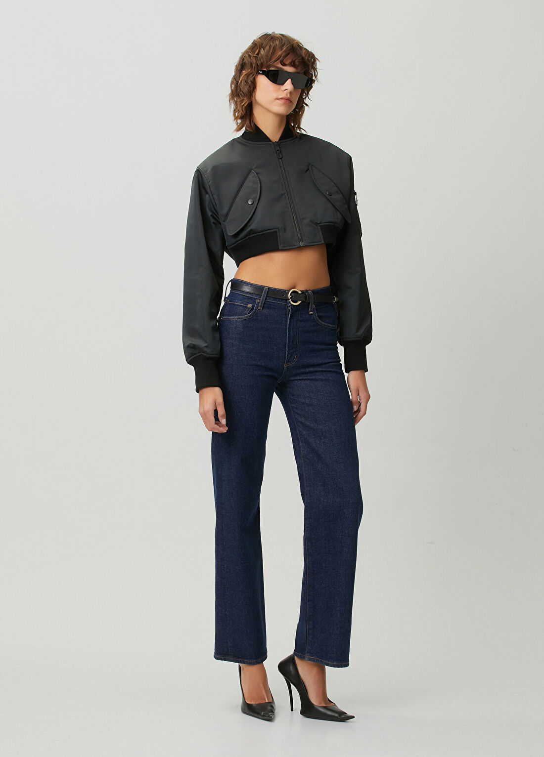 Balenciaga Siyah Cropped Bomber Ceket görsel 2