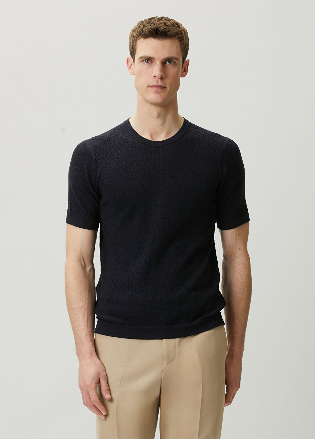 John Smedley Lacivert Dokulu Kısa Kollu Triko
