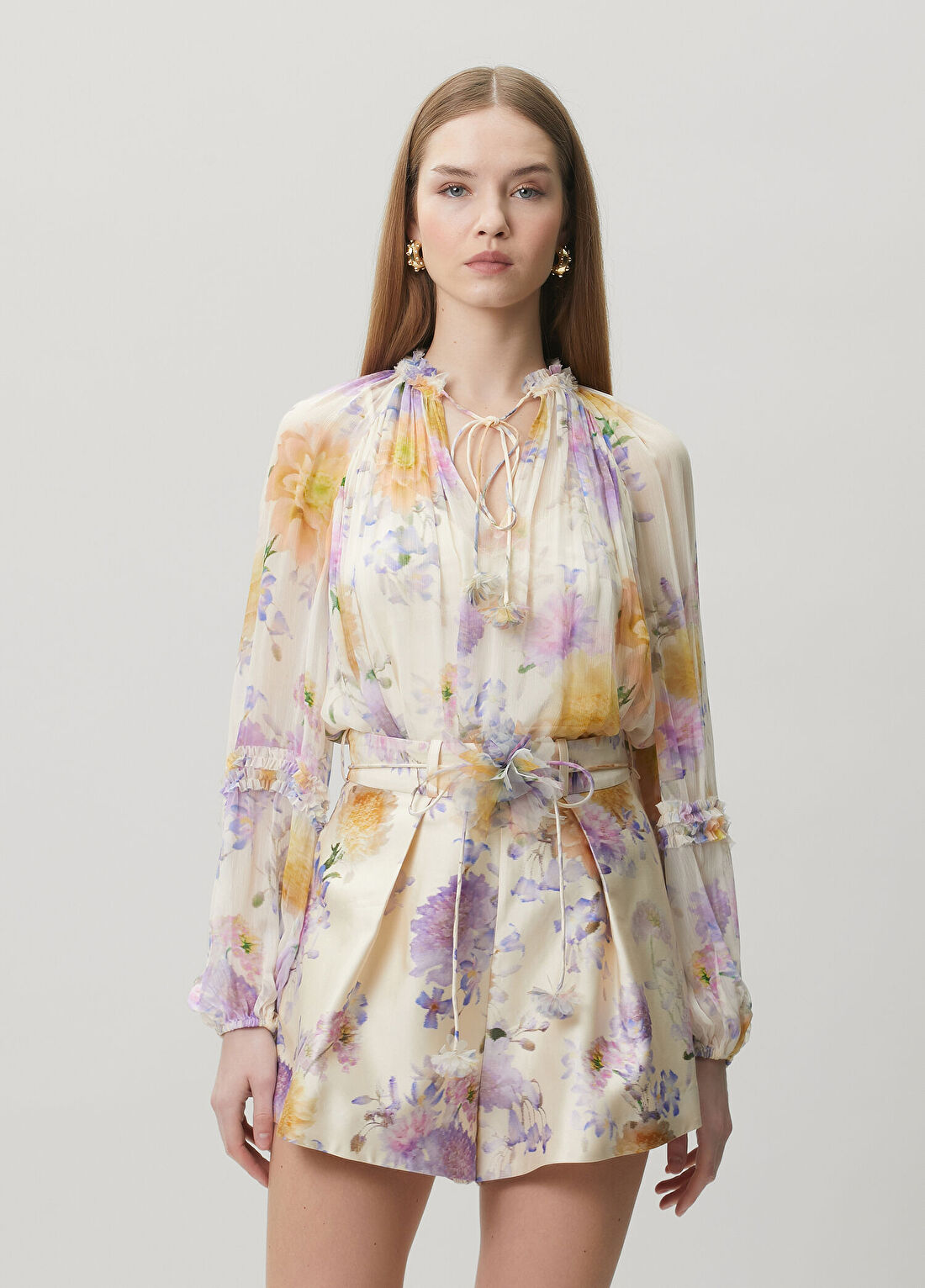Zimmermann Luna Ruffle Krem Çiçekli Bluz