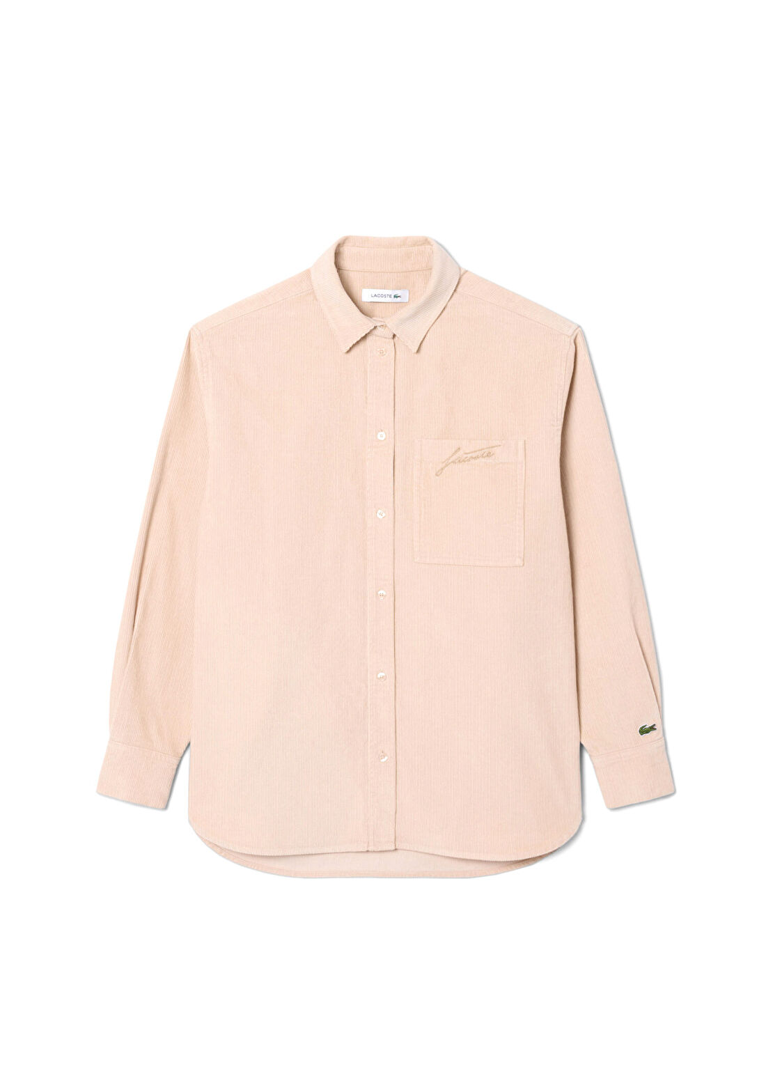 Lacoste Bej Kadife Oversize Fit Uzun Kollu Kadın Gömlek