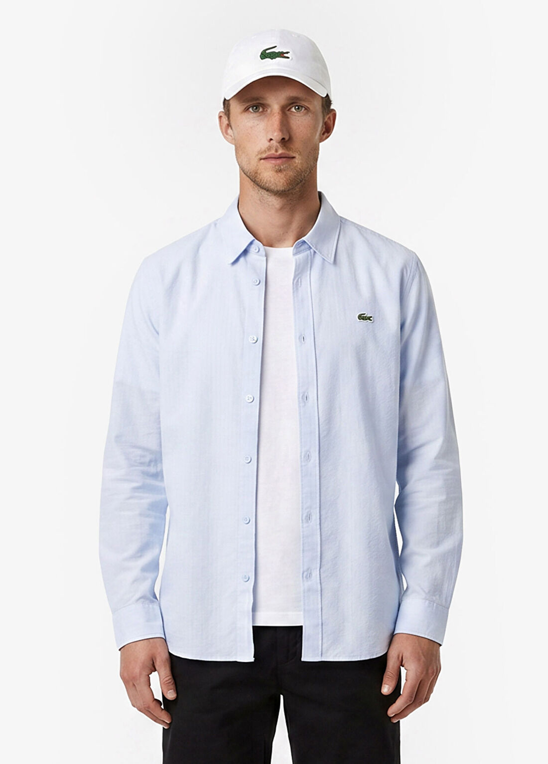 Lacoste Açık Mavi Düğmeli Yaka Regular Fit Uzun Kollu Erkek Gömlek