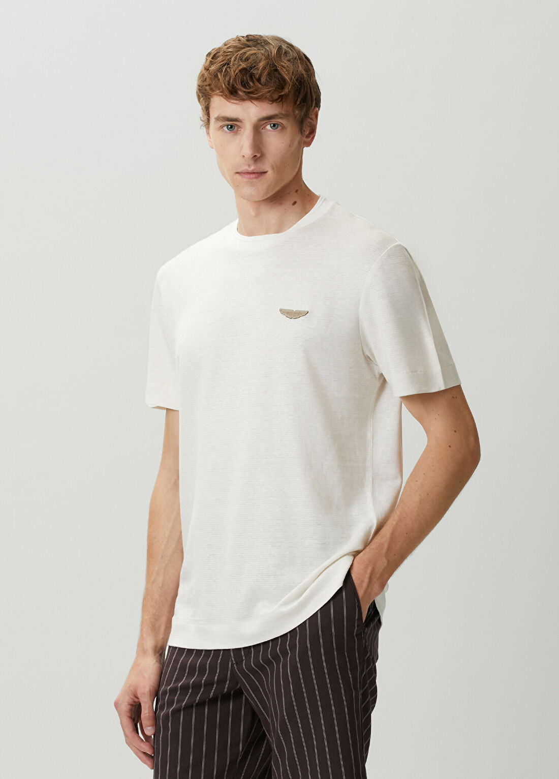 Boss Beyaz Patch Detaylı Keten T-shirt