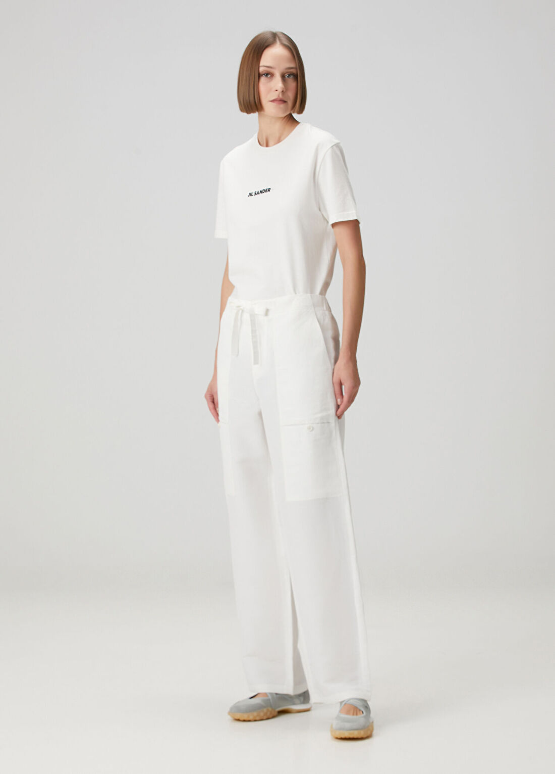 Jil Sander Beyaz Keten Pantolon