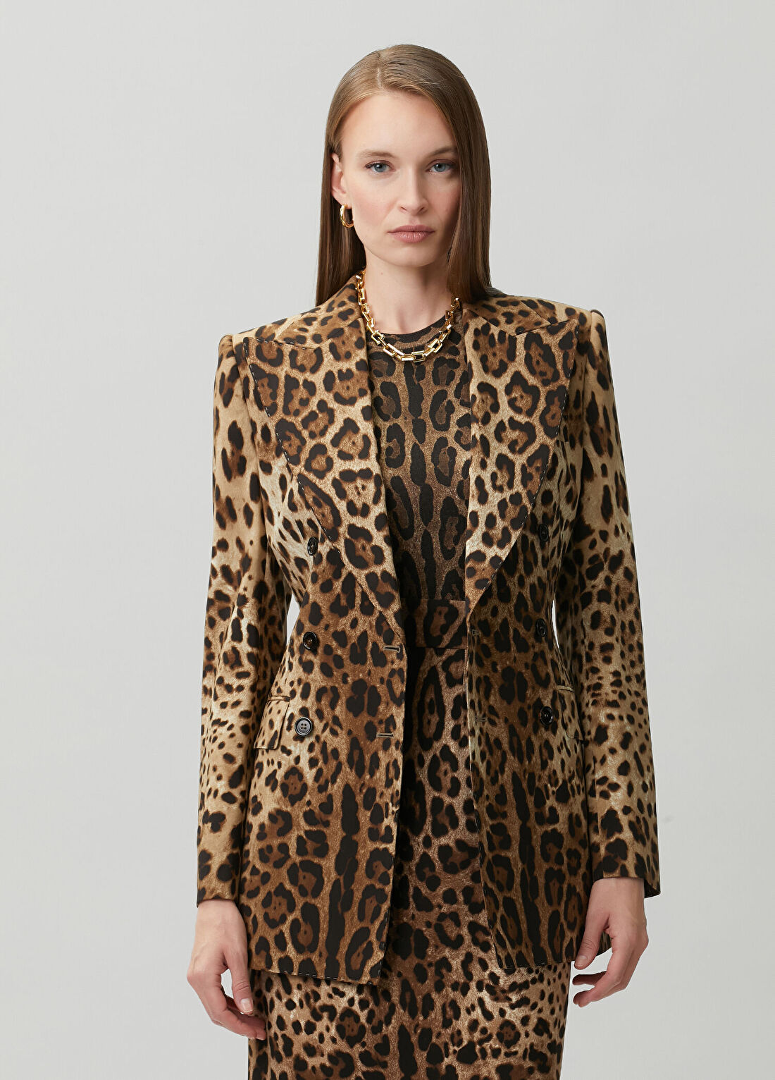 Dolce&Gabbana Leopar Desenli Kruvaze Yün Ceket