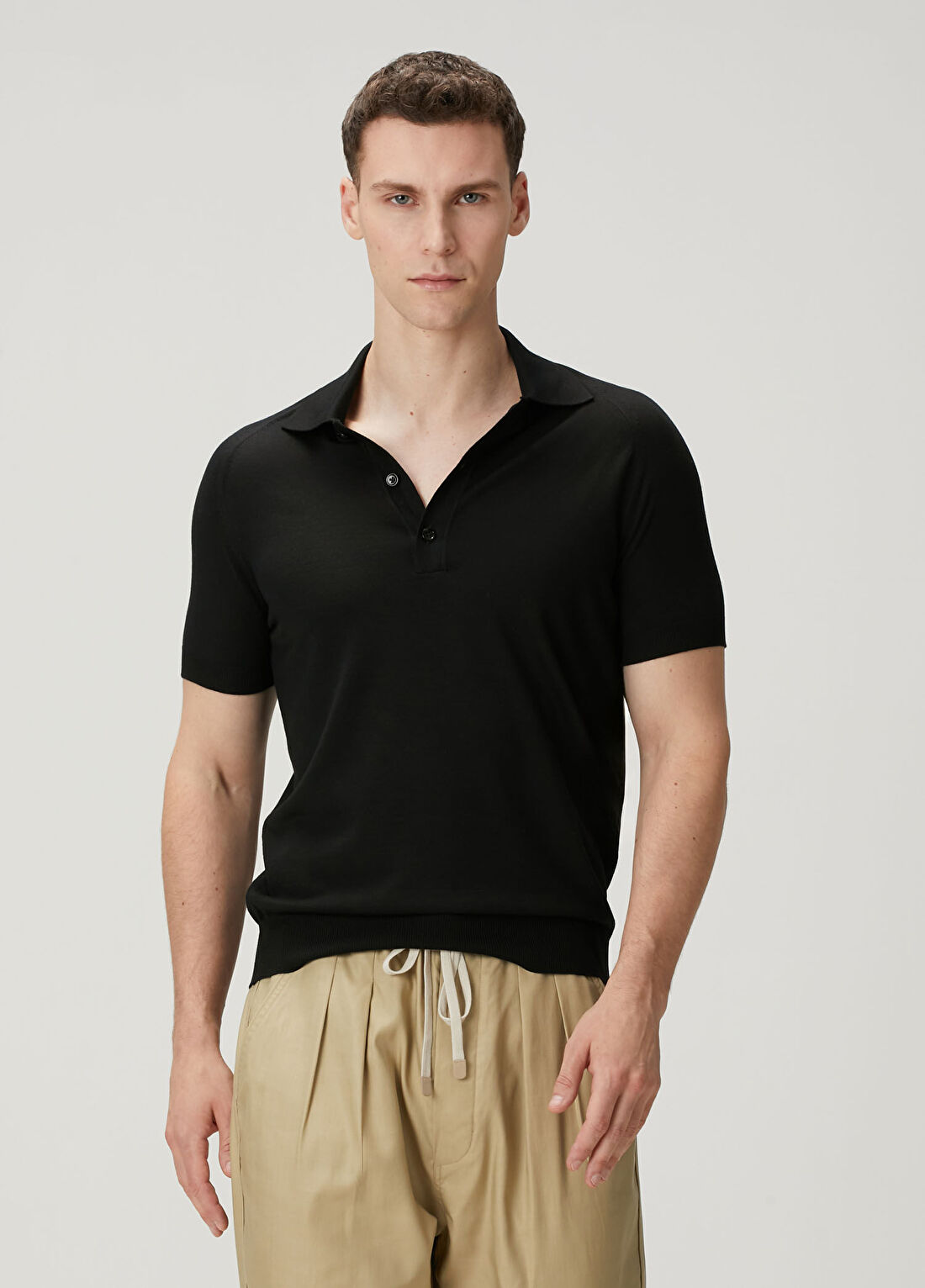 Tom Ford Siyah Polo Yaka Kısa Kollu Yün Triko