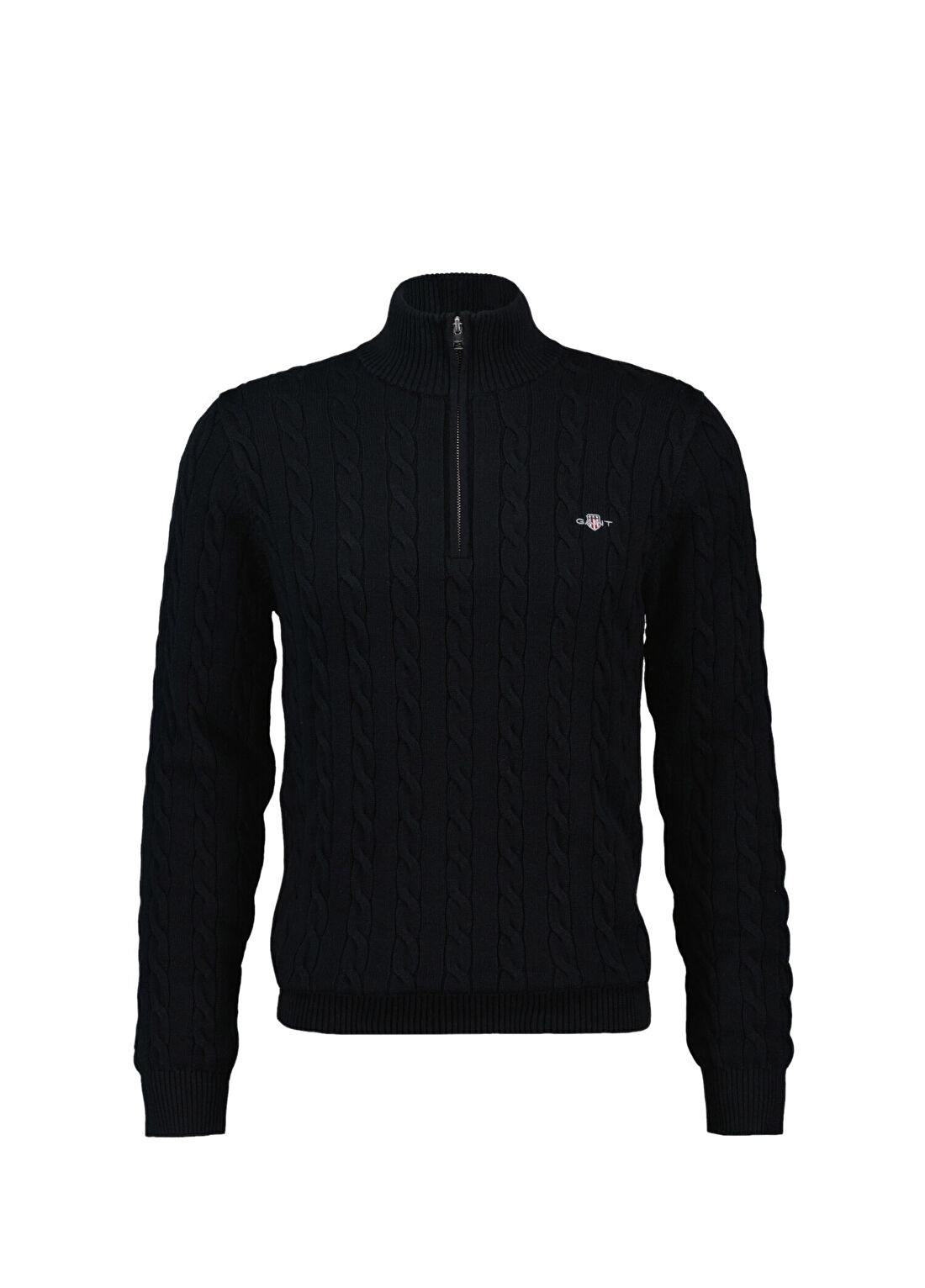 Gant Siyah Yarım Fermuarlı Regular Fit Erkek Örgü Kazak