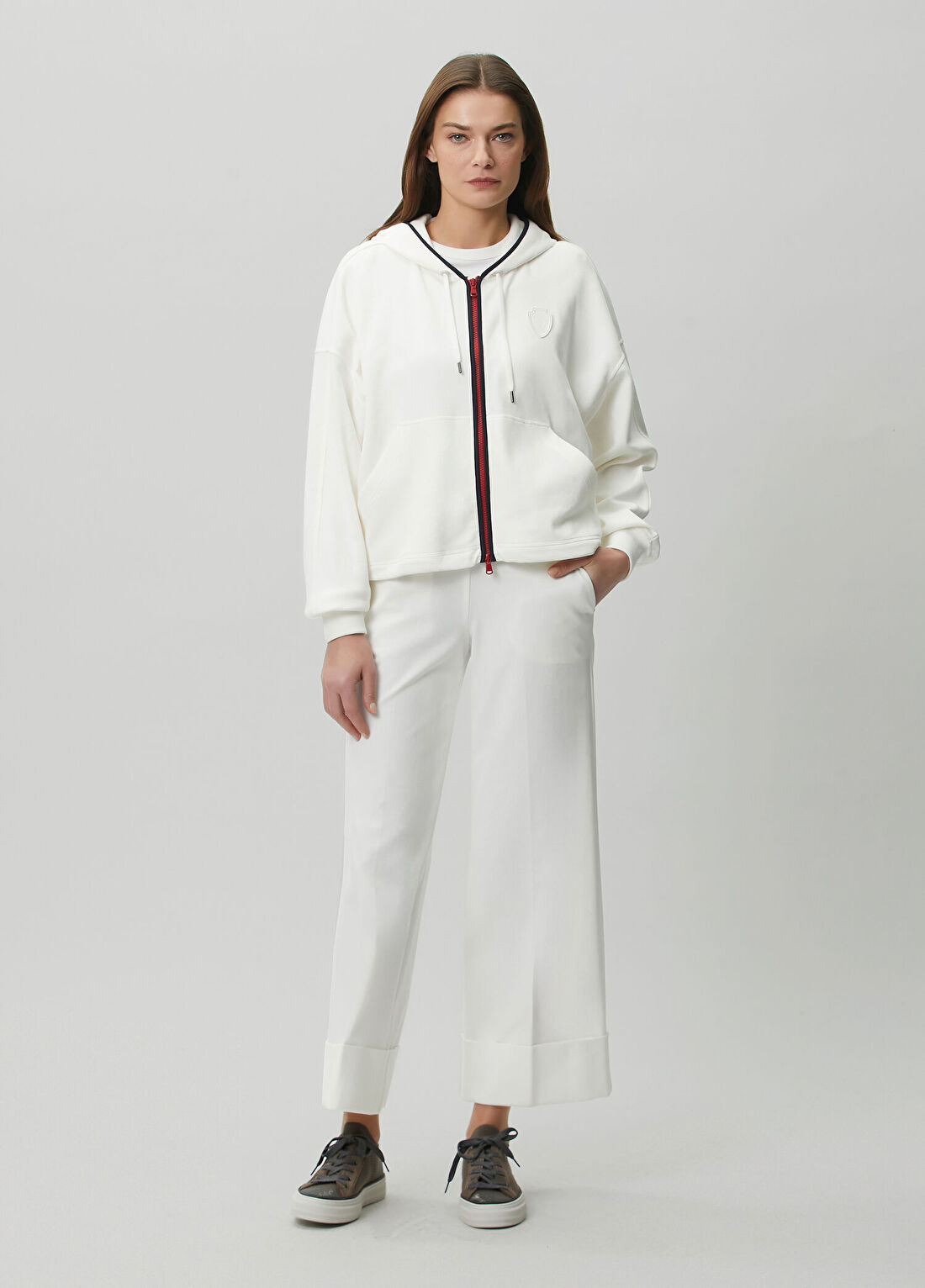 Brunello Cucinelli Beyaz Kapüşonlu Fermuarlı Sweatshirt görsel 2