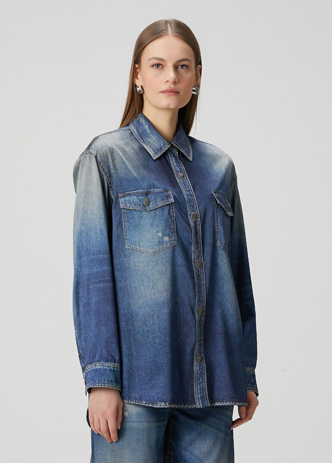 Golden Goose Mavi Denim Gömlek görsel 3