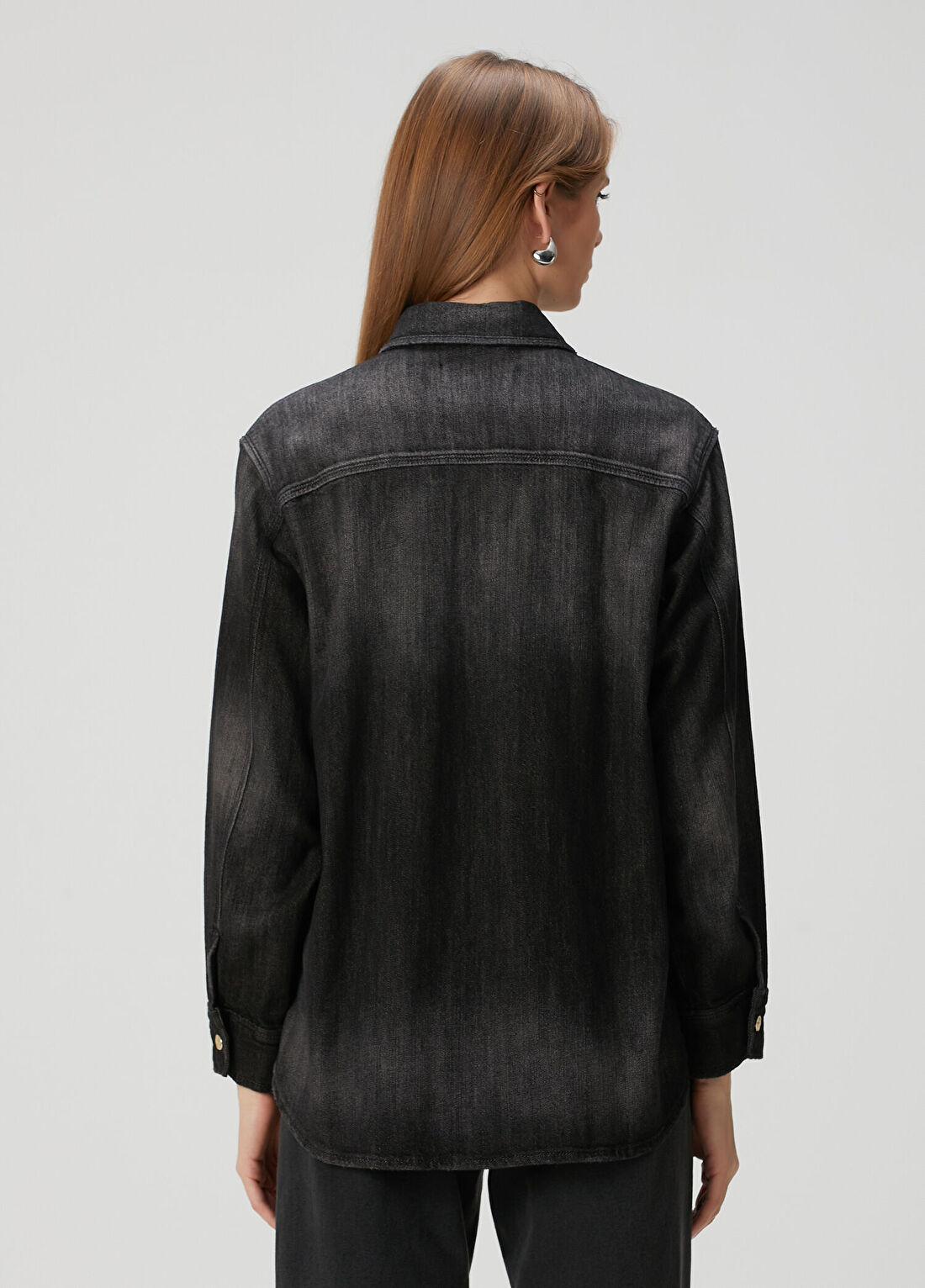 AllSaints Bryn Siyah Oversized Denim Gömlek görsel 4