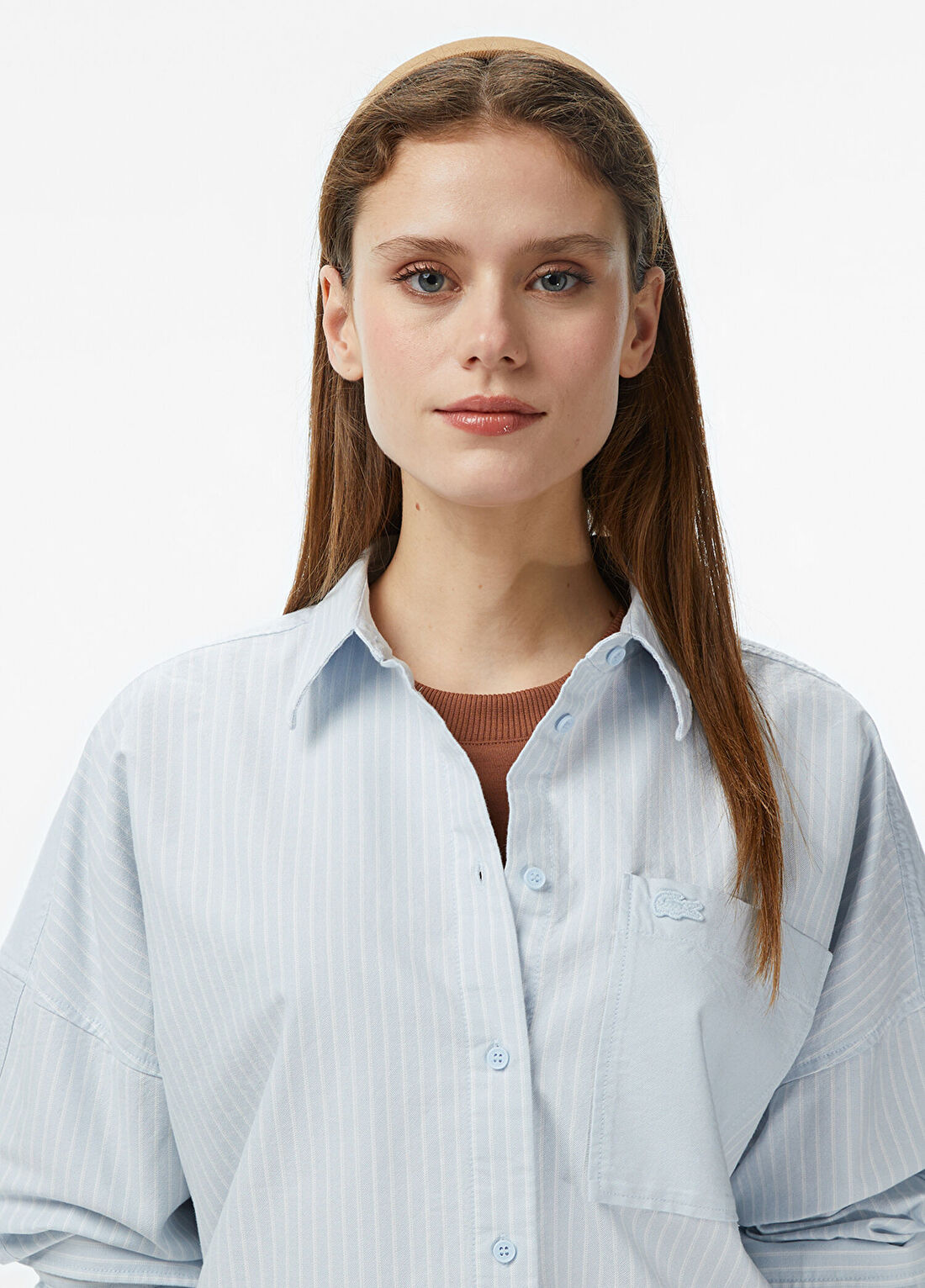Lacoste Mavi Pamuklu Relaxed Fit Uzun Kollu Kadın Gömlek görsel 4