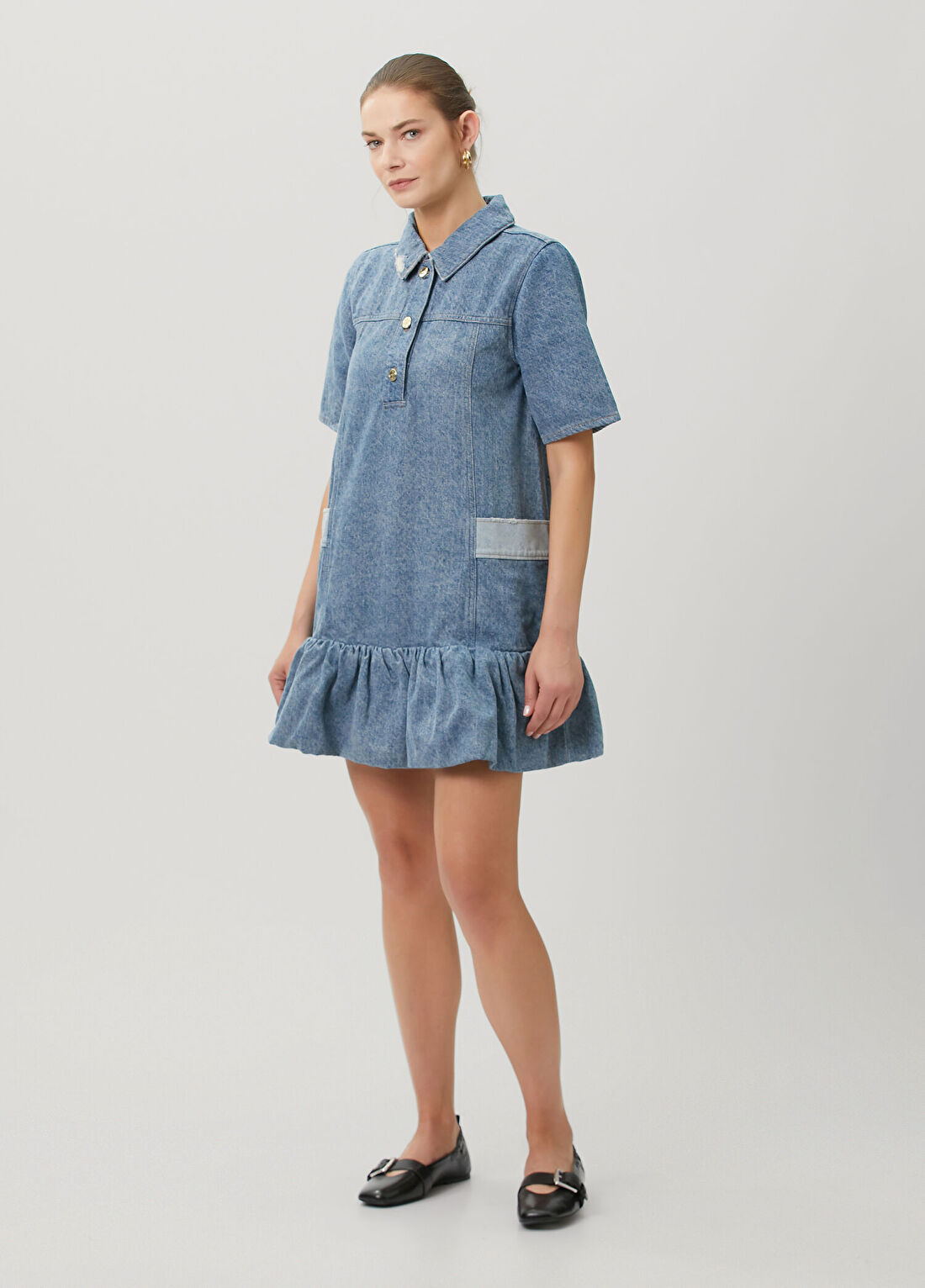 Ganni Mavi Mini Denim Elbise