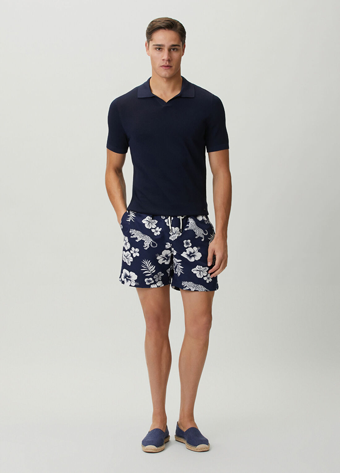 Polo Ralph Lauren Lacivert Çiçekli Figür Desenli Gofreli Mayo